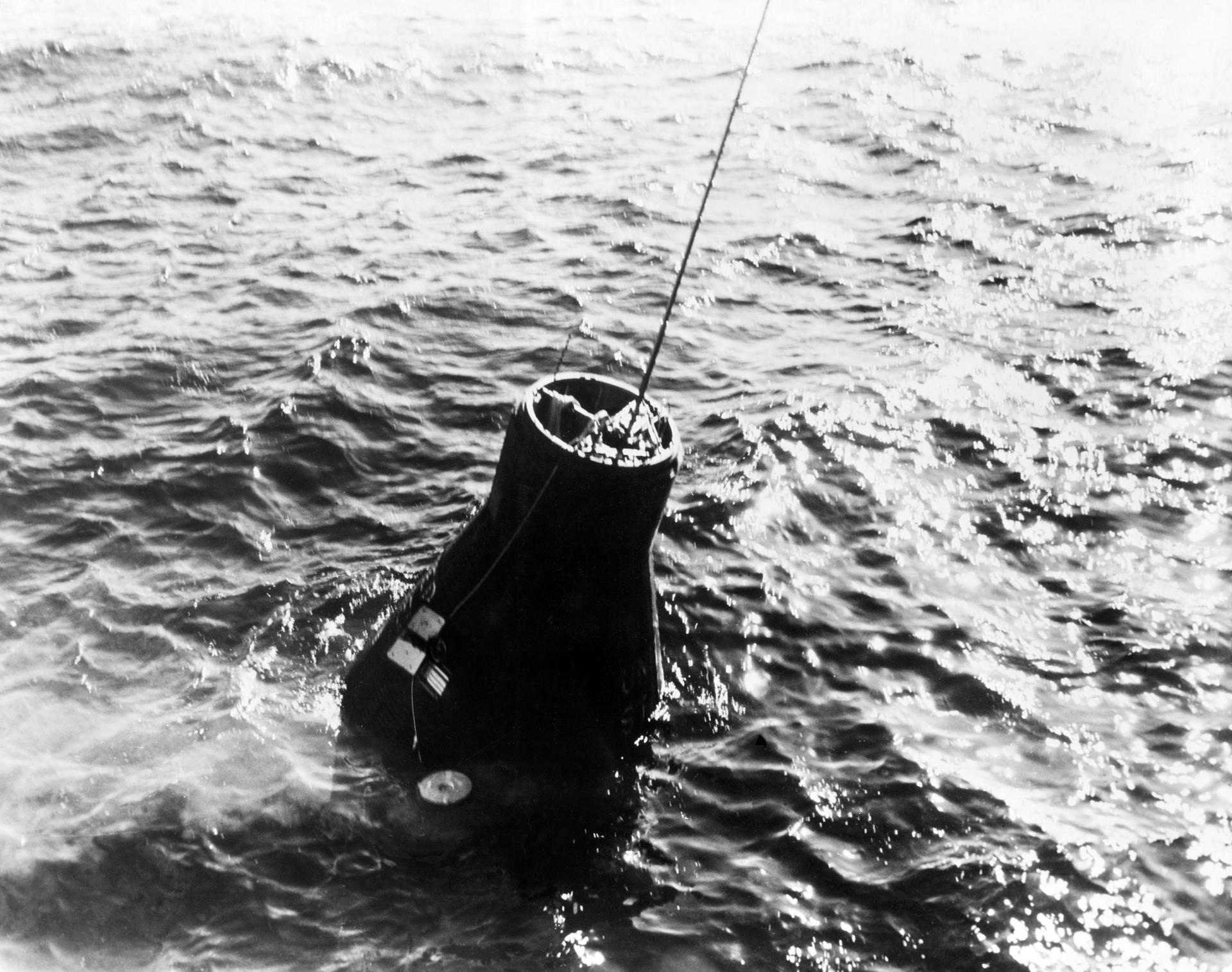 Friendship 7 being recovered from the Atlantic Ocean